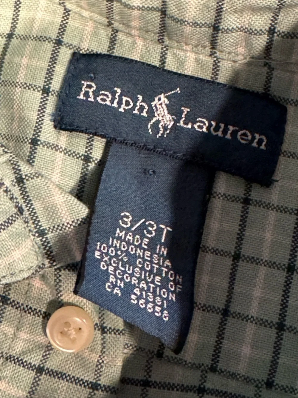 Polo Ralph Lauren Boys 3T Plaid Button Down Shirt Navy Green Vintage - Picture 2 of 2
